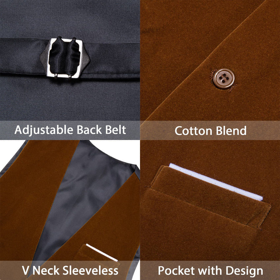 Saddle Brown Solid Men's Flannelette Work Dress Vest Set vest set    - Sophisticated Gentlemen