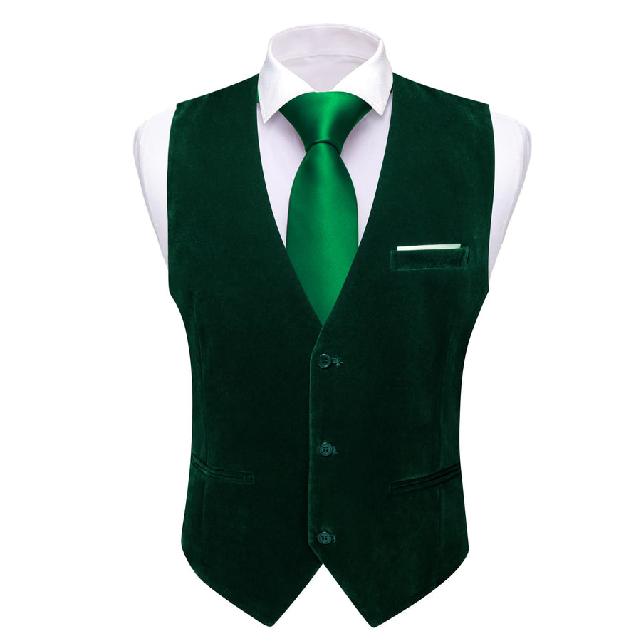 Sapphire Pine Green Solid Men's Flannelette Work Dress Vest Set vest set    - Sophisticated Gentlemen