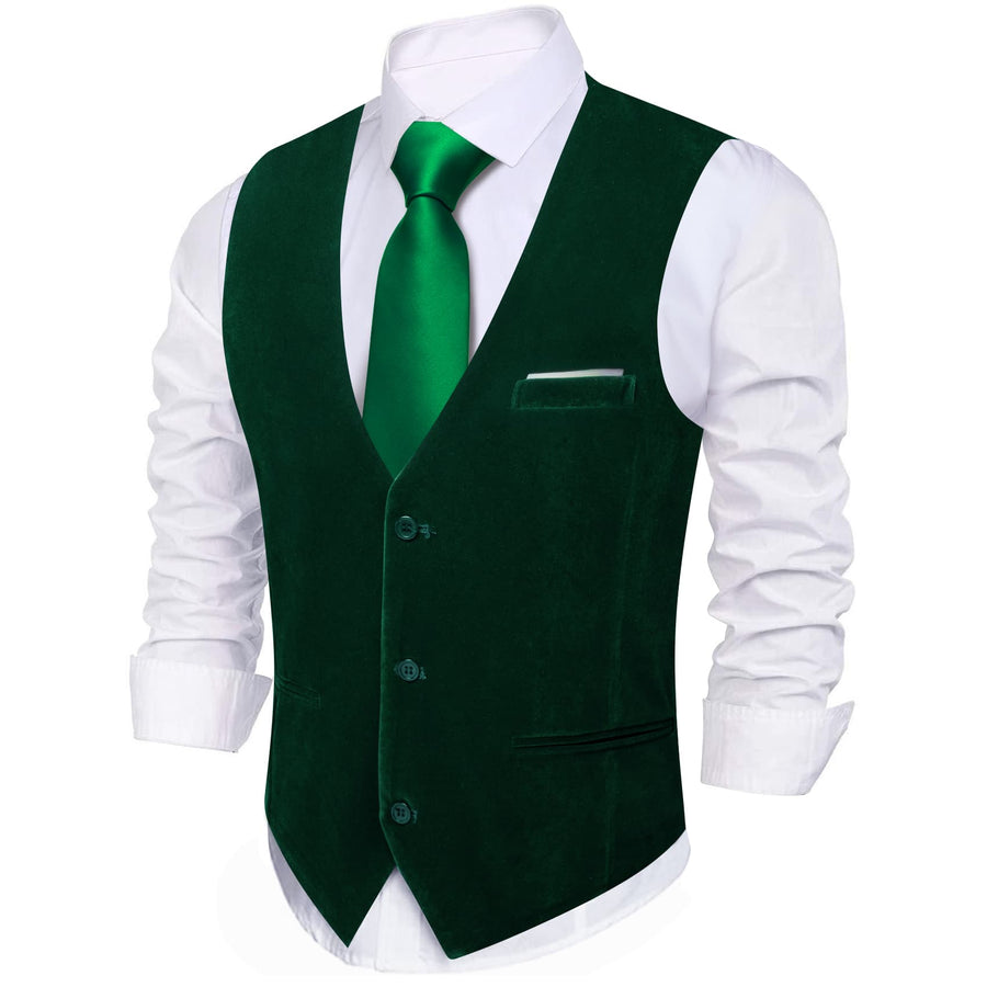 Sapphire Pine Green Solid Men's Flannelette Work Dress Vest Set vest set    - Sophisticated Gentlemen