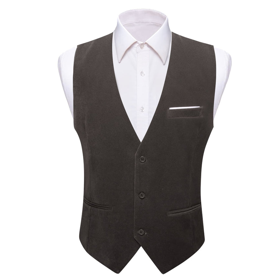 Ash Grey Solid Men's Flannelette Work Dress Vest Set vest set S (Chest 40")   - Sophisticated Gentlemen