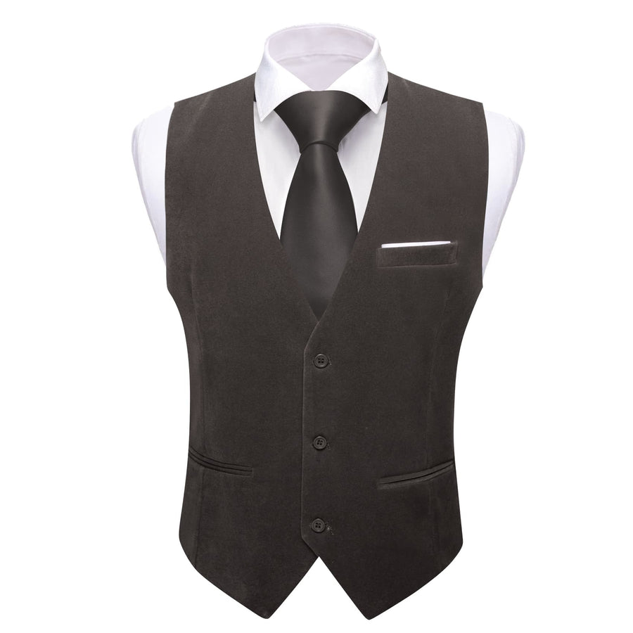 Ash Grey Solid Men's Flannelette Work Dress Vest Set vest set    - Sophisticated Gentlemen