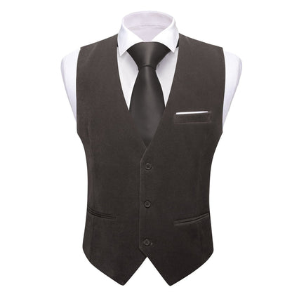 Ash Grey Solid Men's Flannelette Work Dress Vest Set vest set    - Sophisticated Gentlemen