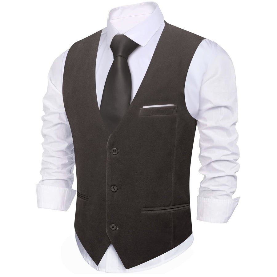 Ash Grey Solid Men's Flannelette Work Dress Vest Set vest set    - Sophisticated Gentlemen