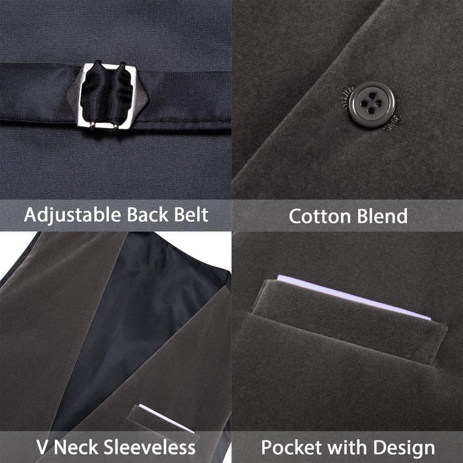 Ash Grey Solid Men's Flannelette Work Dress Vest Set vest set    - Sophisticated Gentlemen