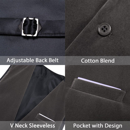 Ash Grey Solid Men's Flannelette Work Dress Vest Set vest set    - Sophisticated Gentlemen