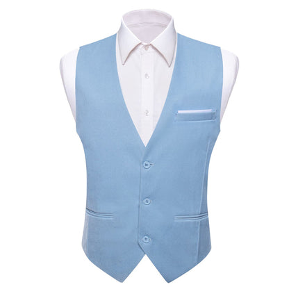 Arctic Blue Solid Men's Flannelette Work Dress Vest Set vest set S (Chest 40")   - Sophisticated Gentlemen