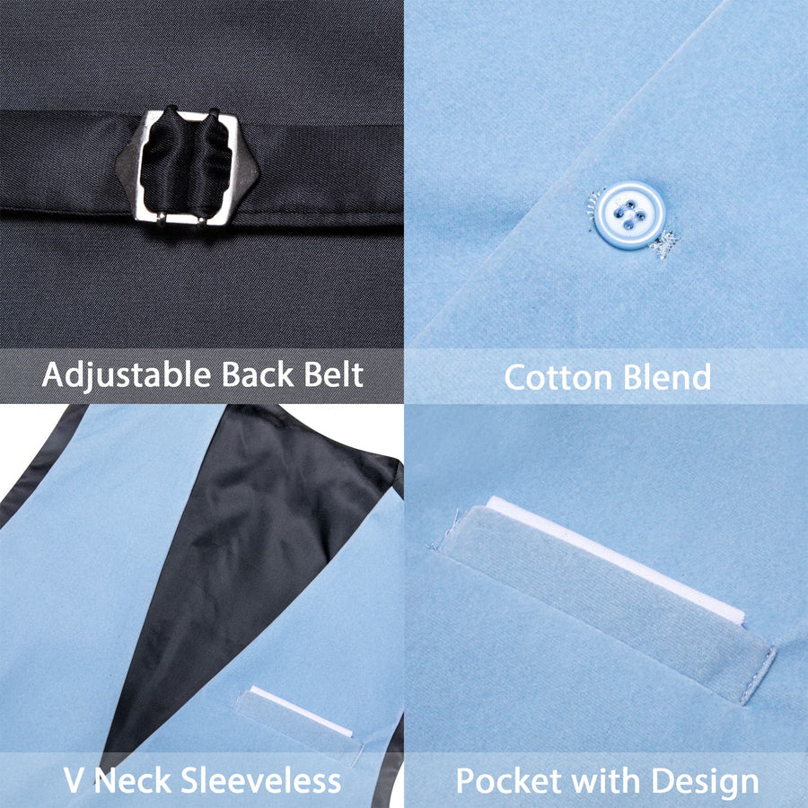 Arctic Blue Solid Men's Flannelette Work Dress Vest Set vest set    - Sophisticated Gentlemen