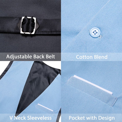 Arctic Blue Solid Men's Flannelette Work Dress Vest Set vest set    - Sophisticated Gentlemen