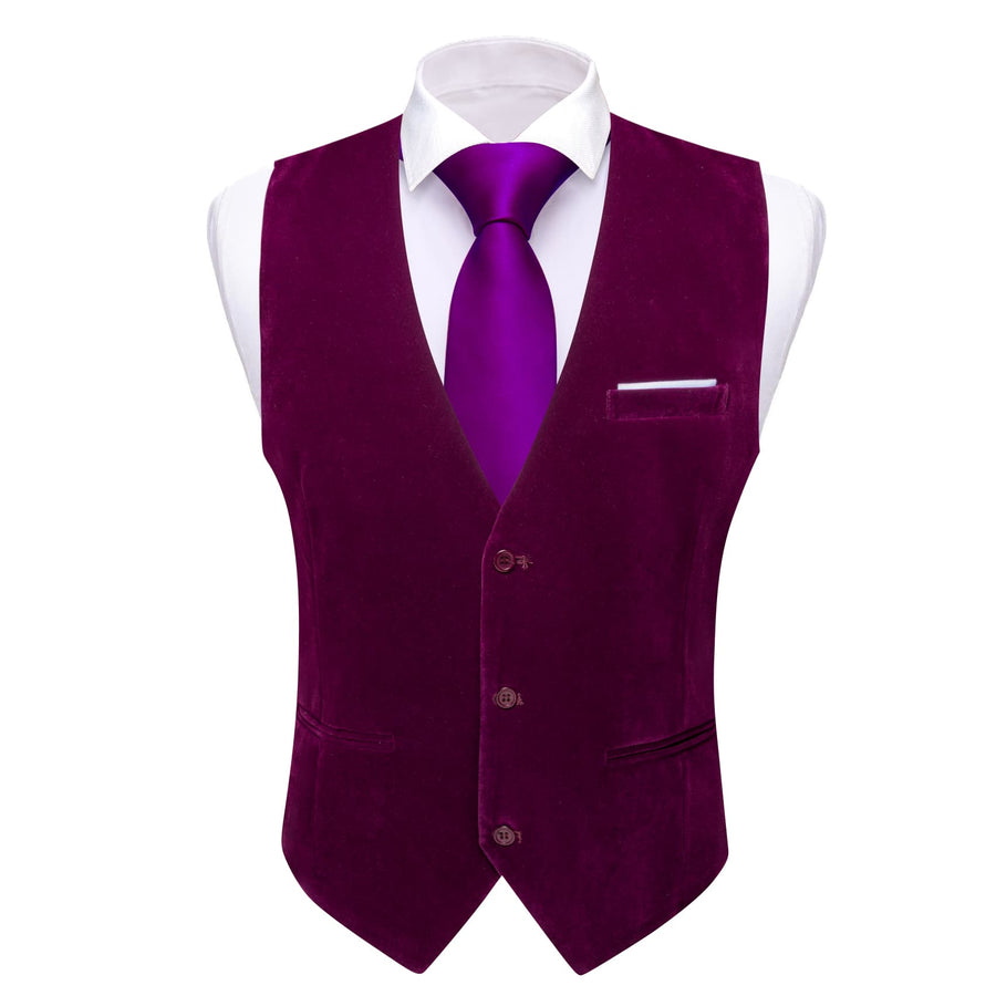 Mulberry Purple Solid Men's Flannelette Work Dress Vest Set vest set    - Sophisticated Gentlemen