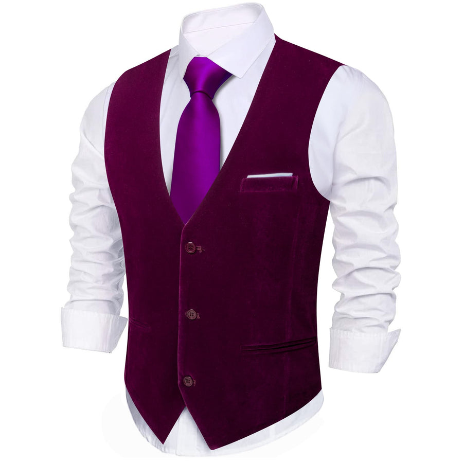Mulberry Purple Solid Men's Flannelette Work Dress Vest Set vest set    - Sophisticated Gentlemen