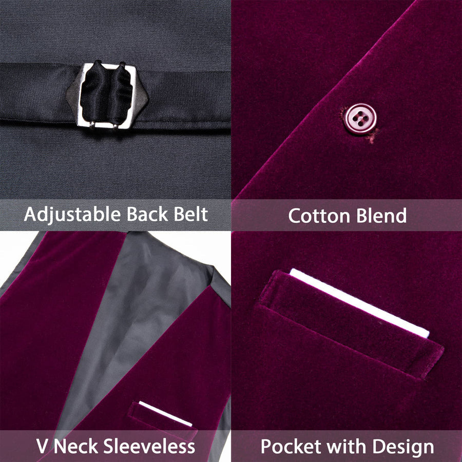 Mulberry Purple Solid Men's Flannelette Work Dress Vest Set vest set    - Sophisticated Gentlemen