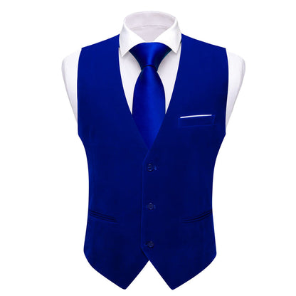 Blue Solid Men's Flannelette Work Dress Vest Set vest set    - Sophisticated Gentlemen