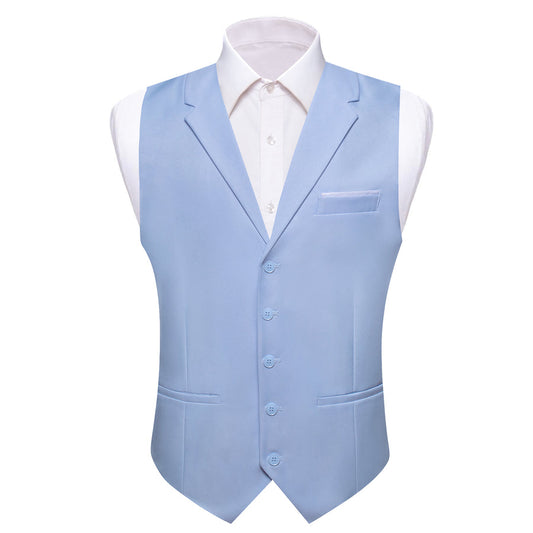 New Light Steel Blue Solid Jacquard Men's Collar Vest Set vest set S (Chest 40")   - Sophisticated Gentlemen