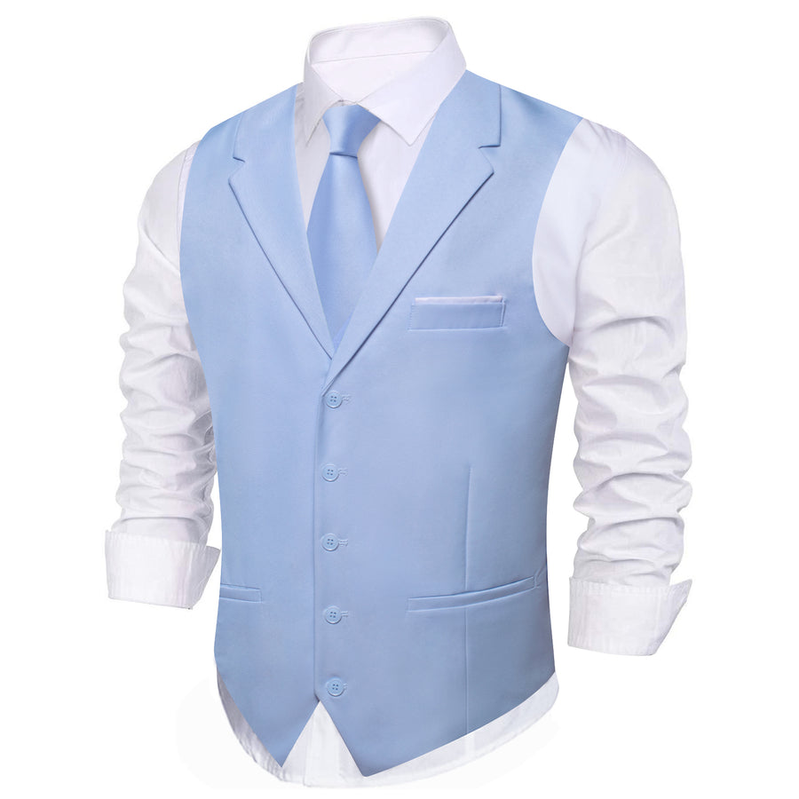 New Light Steel Blue Solid Jacquard Men's Collar Vest Set vest set    - Sophisticated Gentlemen