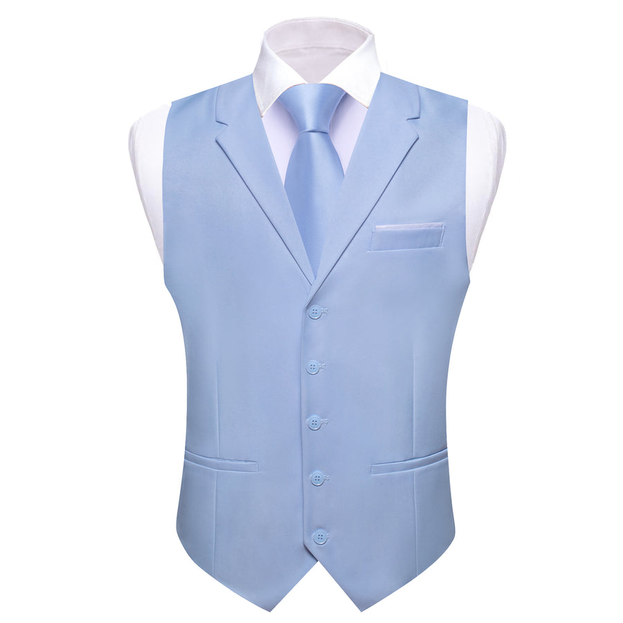 New Light Steel Blue Solid Jacquard Men's Collar Vest Set vest set    - Sophisticated Gentlemen