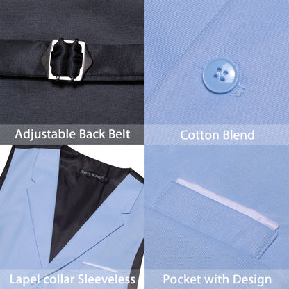 New Light Steel Blue Solid Jacquard Men's Collar Vest Set vest set    - Sophisticated Gentlemen