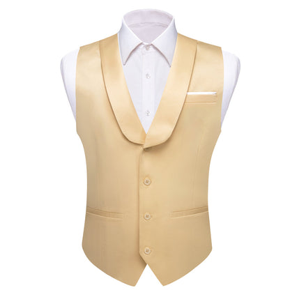 New Pale Golden Solid Jacquard Men's Collar Vest Set vest set S (Chest 40")   - Sophisticated Gentlemen