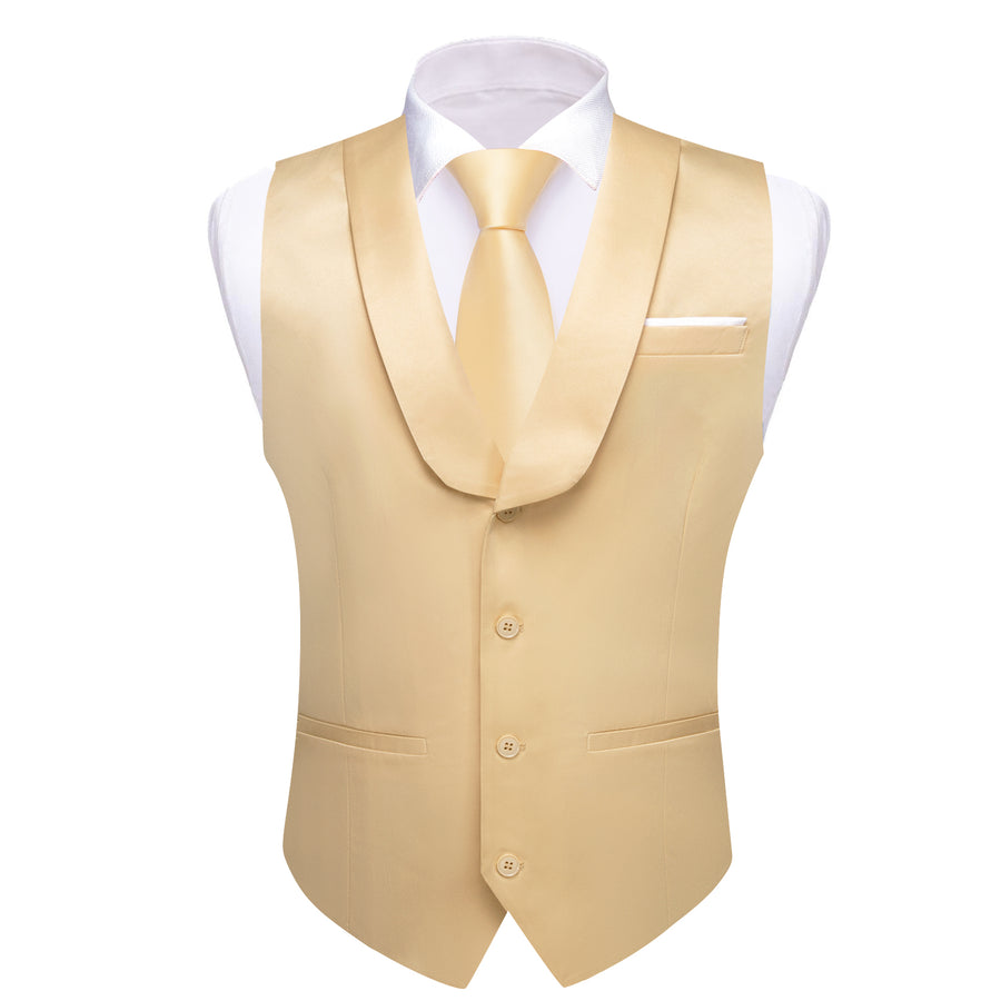 New Pale Golden Solid Jacquard Men's Collar Vest Set vest set    - Sophisticated Gentlemen