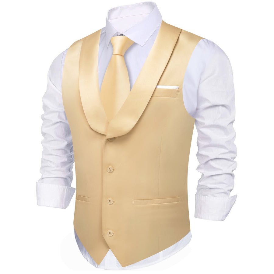New Pale Golden Solid Jacquard Men's Collar Vest Set vest set    - Sophisticated Gentlemen