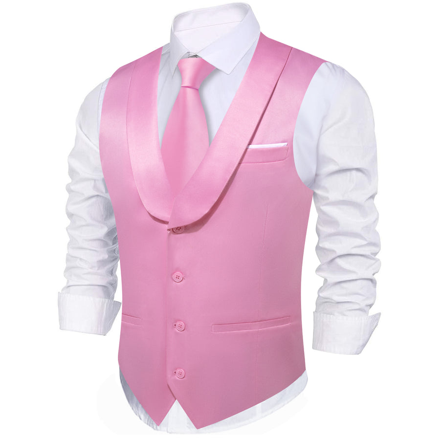 New Hot Pink Solid Jacquard Men's Collar Vest Set vest set    - Sophisticated Gentlemen