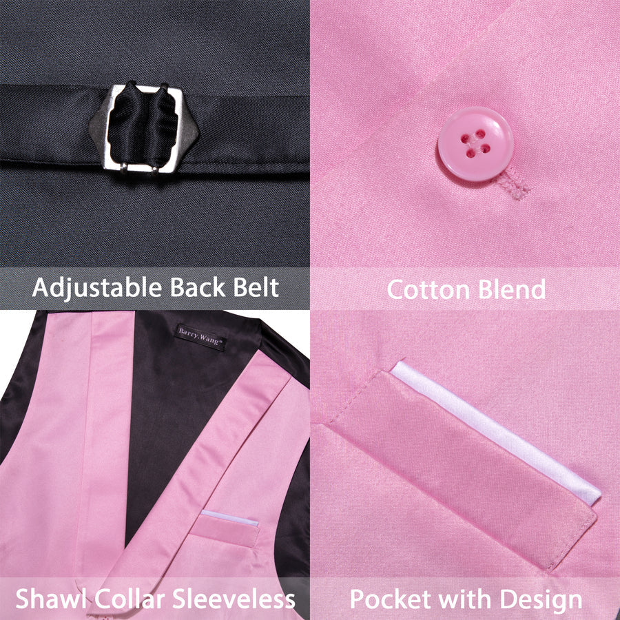 New Hot Pink Solid Jacquard Men's Collar Vest Set vest set    - Sophisticated Gentlemen
