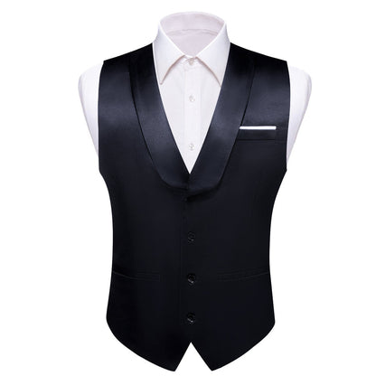 New Black Solid Jacquard Men's Collar Vest Set vest set S (Chest 40")   - Sophisticated Gentlemen