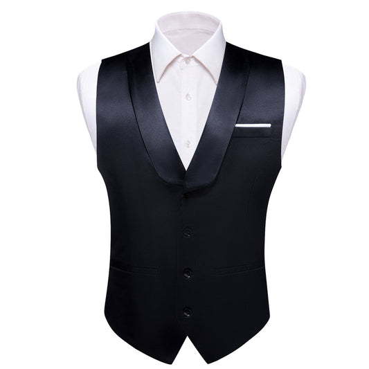 New Black Solid Jacquard Men's Collar Vest Set vest set S (Chest 40")   - Sophisticated Gentlemen