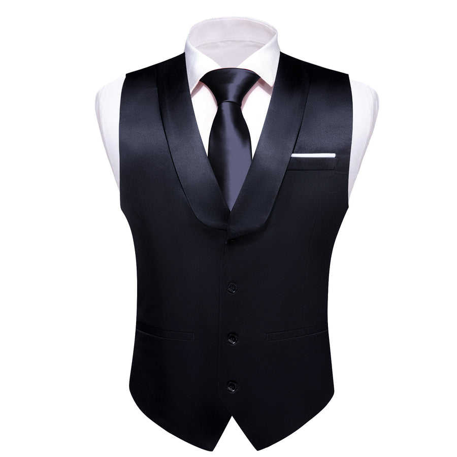 New Black Solid Jacquard Men's Collar Vest Set vest set    - Sophisticated Gentlemen