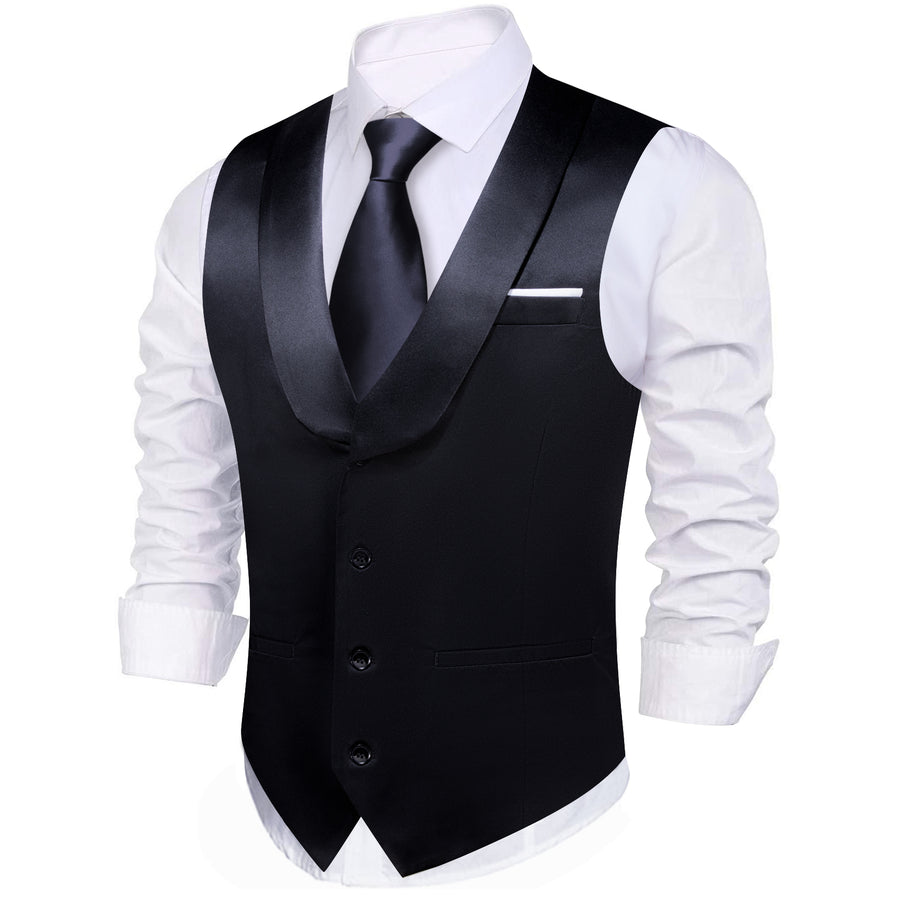 New Black Solid Jacquard Men's Collar Vest Set vest set    - Sophisticated Gentlemen