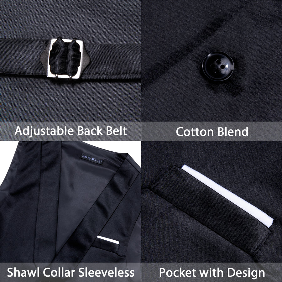 New Black Solid Jacquard Men's Collar Vest Set vest set    - Sophisticated Gentlemen