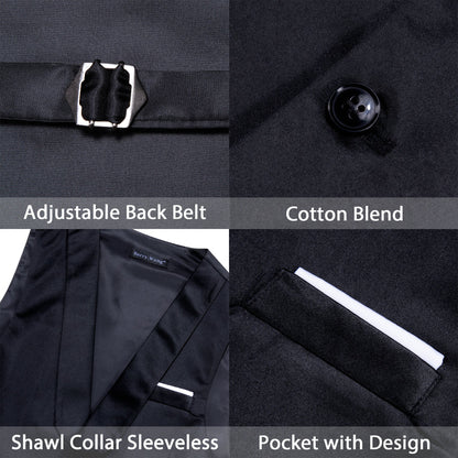 New Black Solid Jacquard Men's Collar Vest Set vest set    - Sophisticated Gentlemen