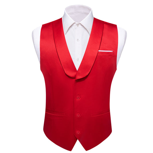 New Red Solid Jacquard Men's Collar Vest Set vest set S (Chest 40")   - Sophisticated Gentlemen