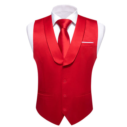 New Red Solid Jacquard Men's Collar Vest Set vest set    - Sophisticated Gentlemen