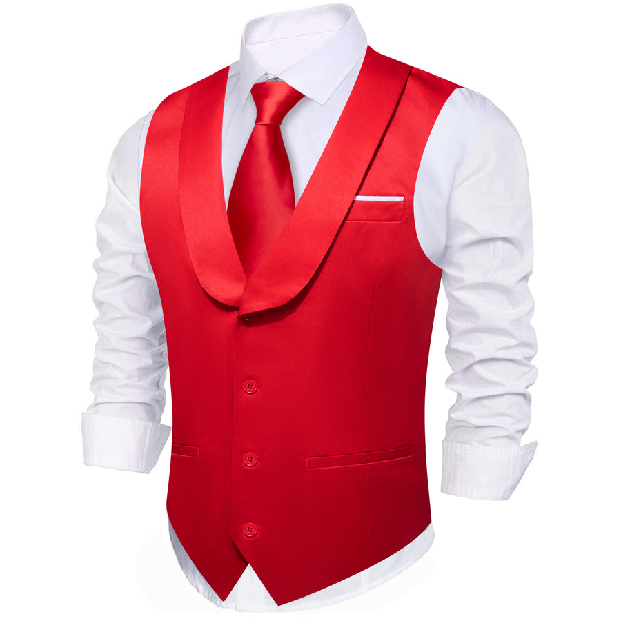 New Red Solid Jacquard Men's Collar Vest Set vest set    - Sophisticated Gentlemen