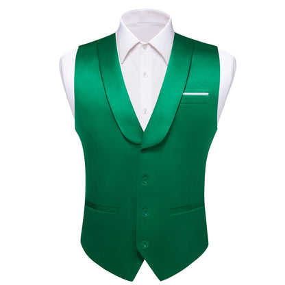 New Green Solid Jacquard Men's Collar Vest Set vest set S (Chest 40")   - Sophisticated Gentlemen