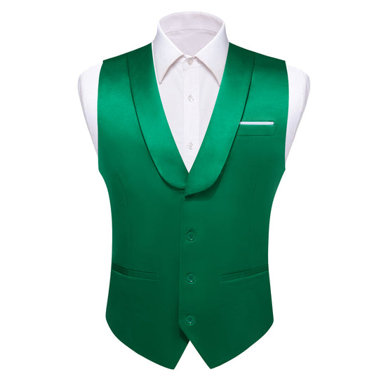 New Green Solid Jacquard Men's Collar Vest Set vest set S (Chest 40")   - Sophisticated Gentlemen