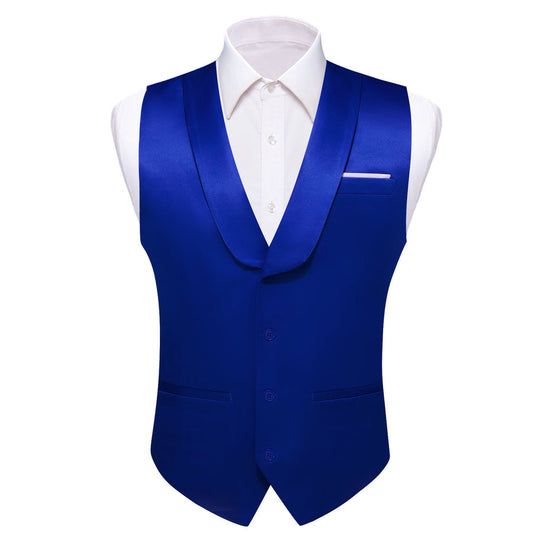 New Blue Solid Jacquard Men's Collar Vest Set vest set S (Chest 40")   - Sophisticated Gentlemen