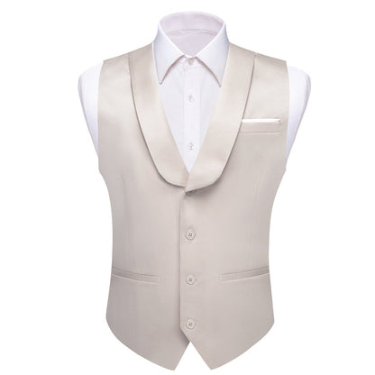 New White Solid Jacquard Men's Collar Vest Set vest set S (Chest 40")   - Sophisticated Gentlemen