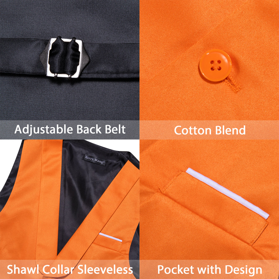 New Orange Solid Jacquard Men's Collar Vest Set vest set    - Sophisticated Gentlemen