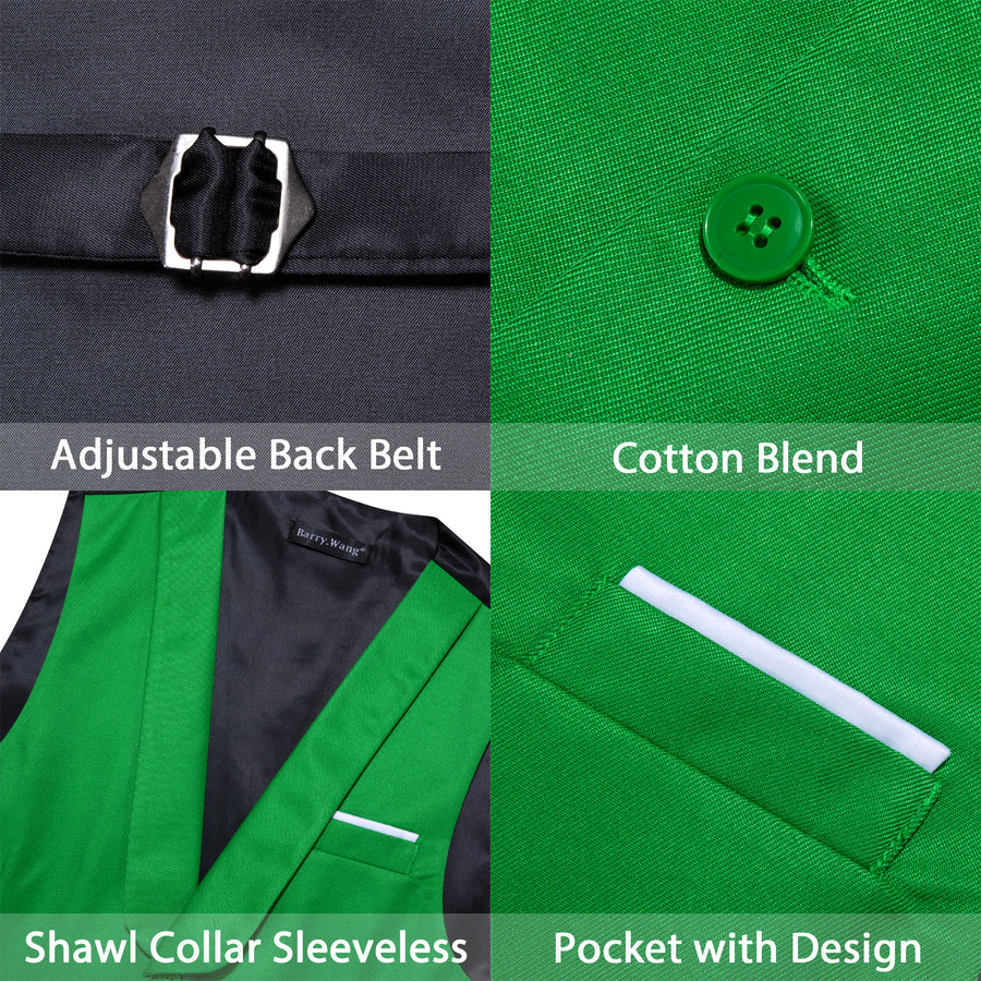 New Lime Green Solid Jacquard Men's Collar Vest Set vest set    - Sophisticated Gentlemen