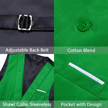 New Lime Green Solid Jacquard Men's Collar Vest Set vest set    - Sophisticated Gentlemen