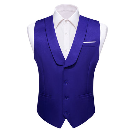 New Midnight Blue Solid Jacquard Men's Collar Vest Set vest set S (Chest 40")   - Sophisticated Gentlemen