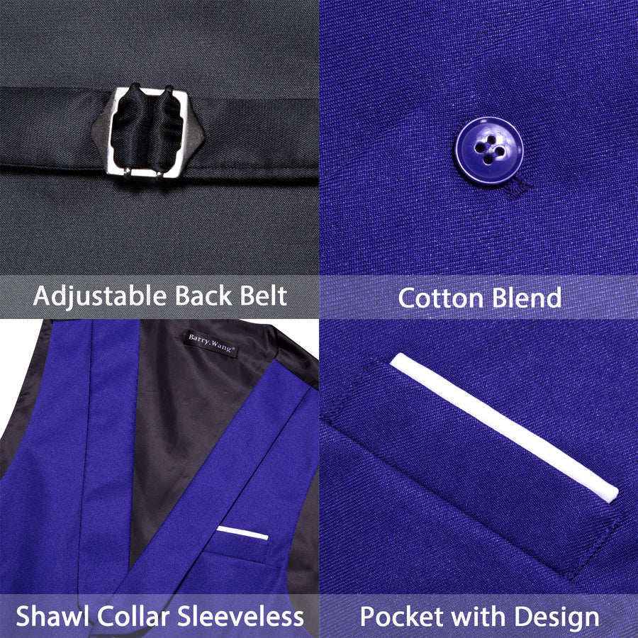 New Midnight Blue Solid Jacquard Men's Collar Vest Set vest set    - Sophisticated Gentlemen