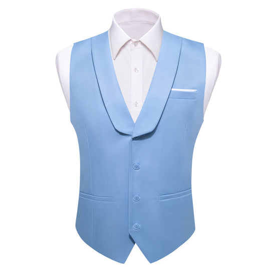New Light Steel Blue Solid Jacquard Men's Collar Vest Set vest set S (Chest 40")   - Sophisticated Gentlemen