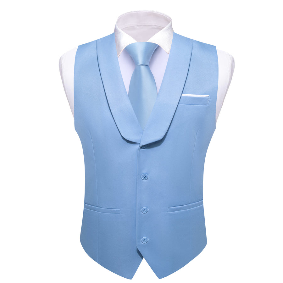 New Light Steel Blue Solid Jacquard Men's Collar Vest Set vest set    - Sophisticated Gentlemen