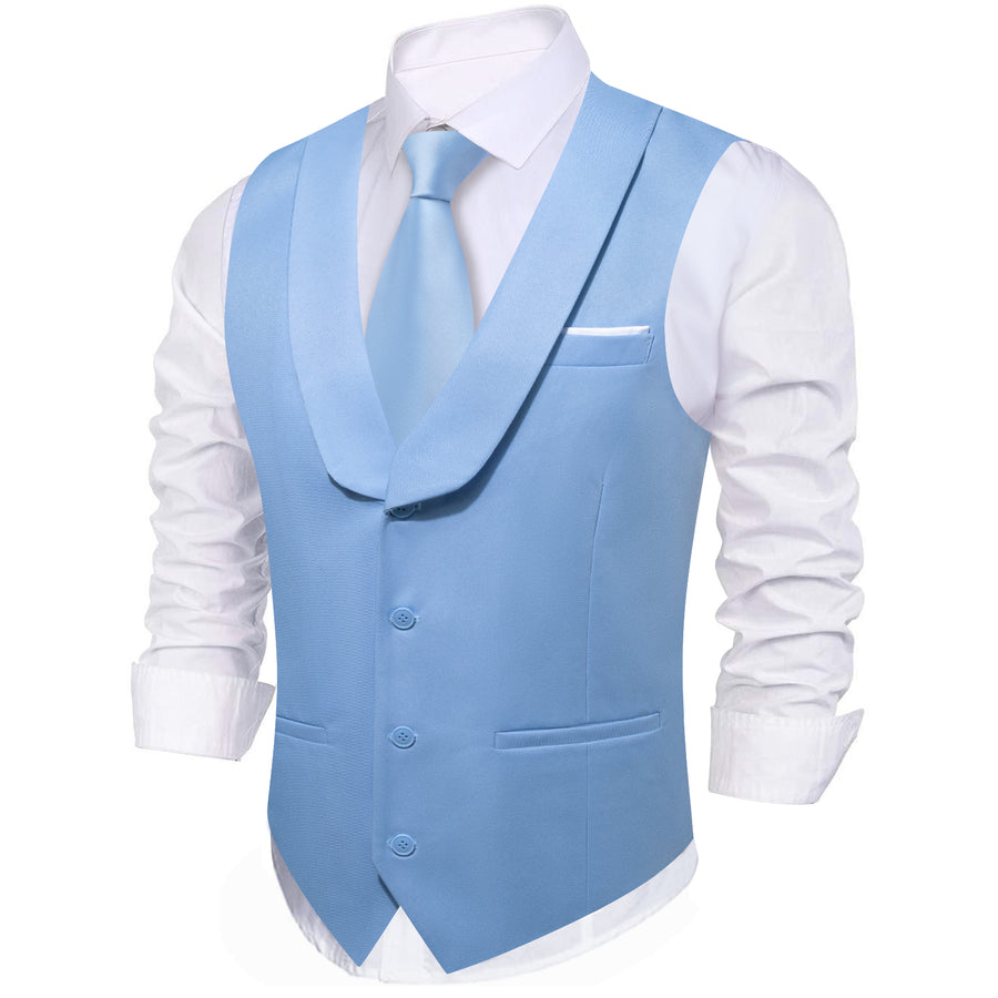 New Light Steel Blue Solid Jacquard Men's Collar Vest Set vest set    - Sophisticated Gentlemen