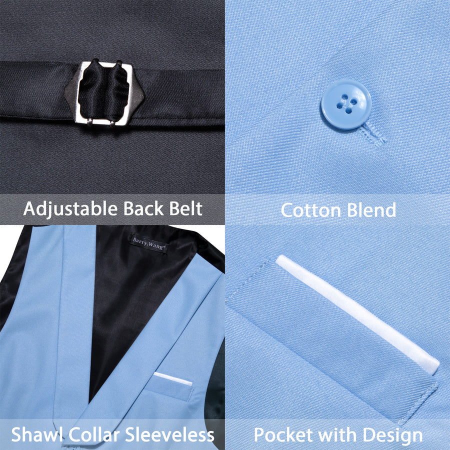 New Light Steel Blue Solid Jacquard Men's Collar Vest Set vest set    - Sophisticated Gentlemen