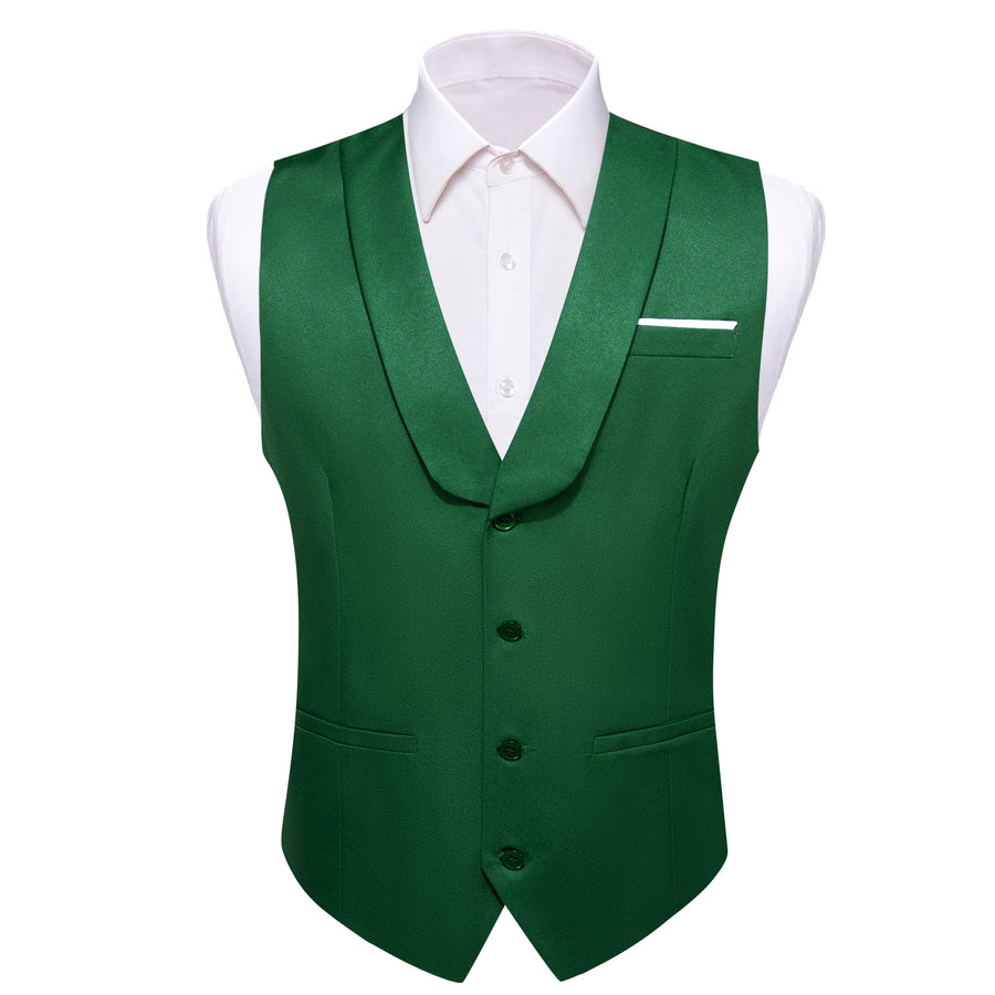 New ForestGreen Solid Jacquard Men's Collar Vest Set vest set S (Chest 40")   - Sophisticated Gentlemen