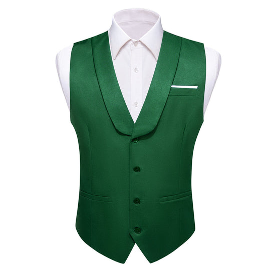 New ForestGreen Solid Jacquard Men's Collar Vest Set vest set S (Chest 40")   - Sophisticated Gentlemen