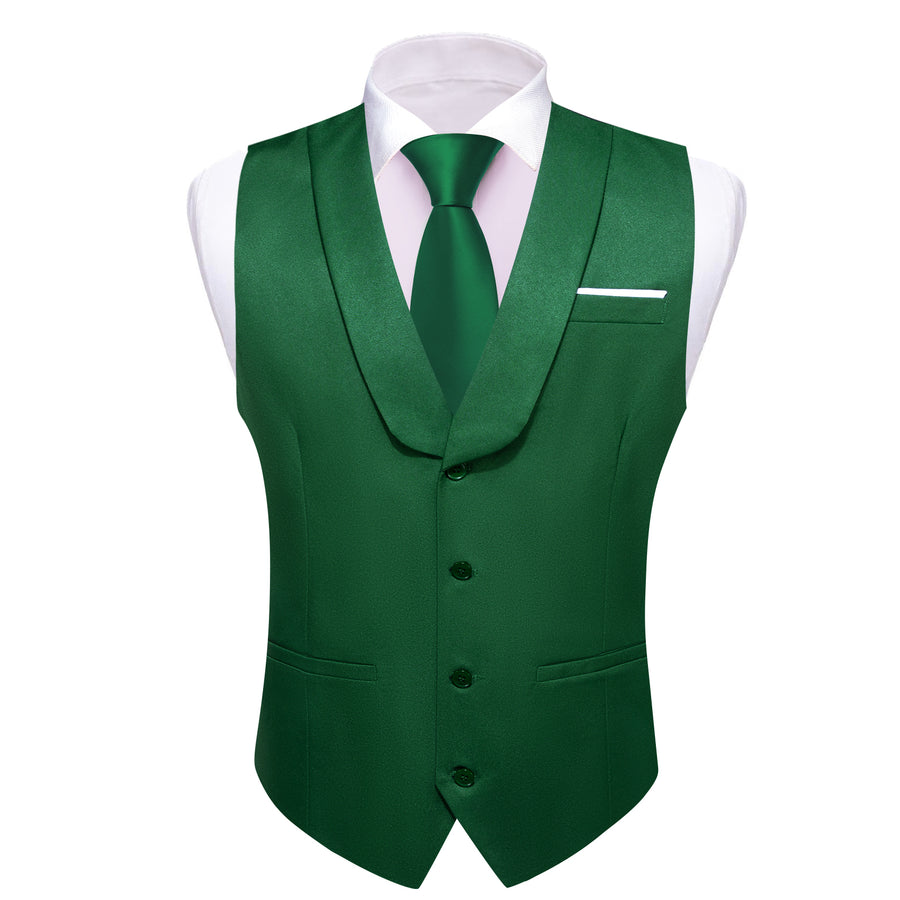 New ForestGreen Solid Jacquard Men's Collar Vest Set vest set    - Sophisticated Gentlemen